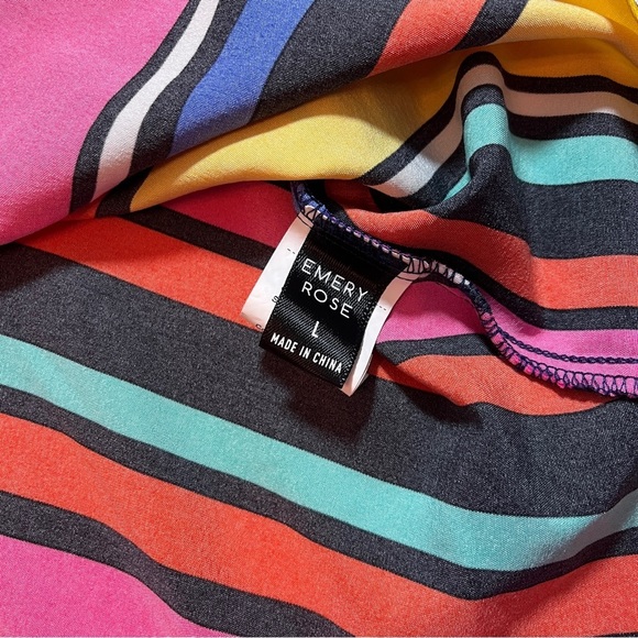 Emery Rose Color Block Striped Women's Top Size L Pop Art Tie Back Retro Bold - Picture 5 of 6